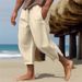 Men's Clothing Men's Linen Trousers Summer Beach Pants Drawstring Elastic Waist Zipper Trouser Legs Solid Color Comfortable Breathable Casual Pants_viptrois.com