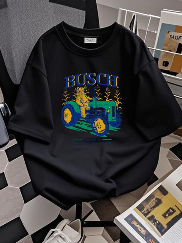Busch Beer T Shirt CHIVE Brand Large White Retro Art Bear Tractor Versatile Stylish Homme Unisex Designer Clothes Slightly Soft Breathable Casual_viptrois.com
