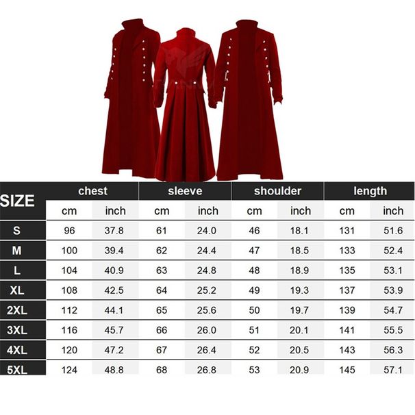 Adult Men Retro Steam Punk Cosplay Gothic Fantasy Red Coat Long Jacket Outfits Halloween Carnival Party Suit_viptrois.com