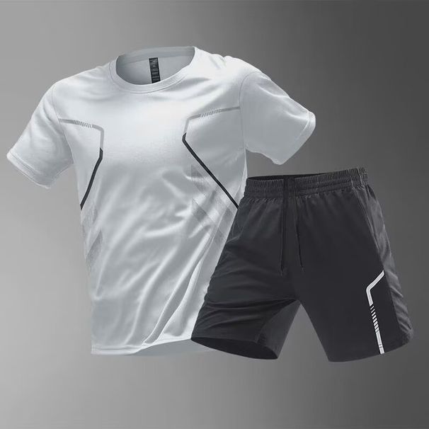 Men's Clothing Ice Silk Quick Drying Clothes Fitness T Shirt Running Short Sleeved Shorts Training Clothes_viptrois.com