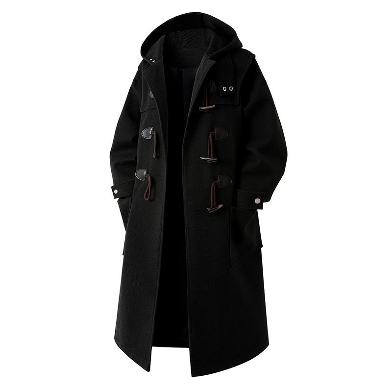 Pulse European American British Style Elegant Woolen Men, Mid-Length Trench Coat With Hood And Horn Buttons, Wholesale For_viptrois.com
