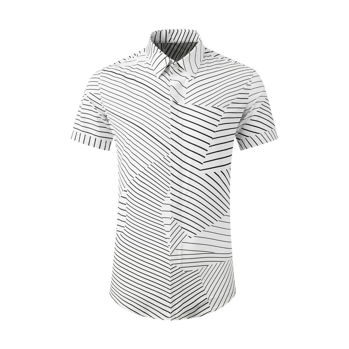 Men's Slim-Fit Short-Sleeve Shirt – Textured Stripe Print, 100% Premium Cotton (Casual & Smart-Casual Versatility)_viptrois.com