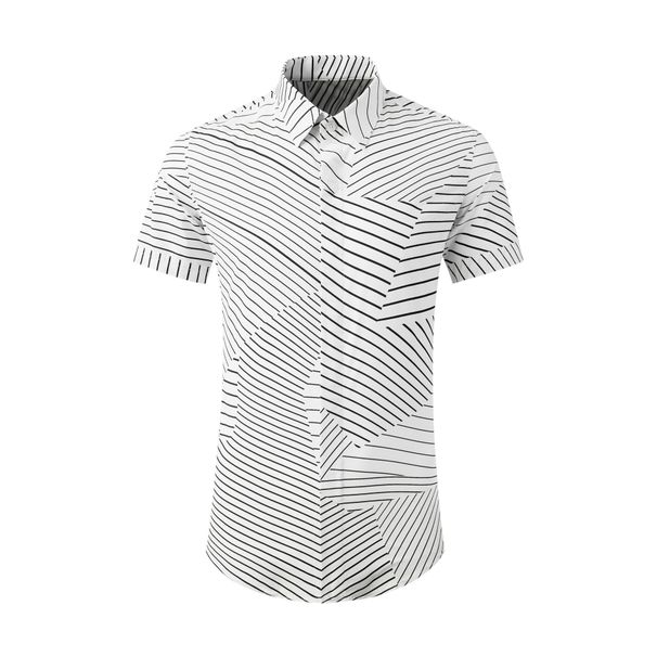 Men's Slim-Fit Short-Sleeve Shirt – Textured Stripe Print, 100% Premium Cotton (Casual & Smart-Casual Versatility)_viptrois.com