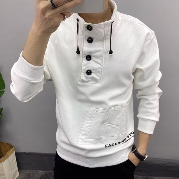 New winter casual small stand up collar slim fit thick hoodie fashionable short style base shirt long sleeved men_viptrois.com