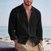 Men's Long Sleeved Shirt Solid Color Cotton Linen Blend Turn Down Collar Casual Loose Fit Versatile Cardigan Top_viptrois.com