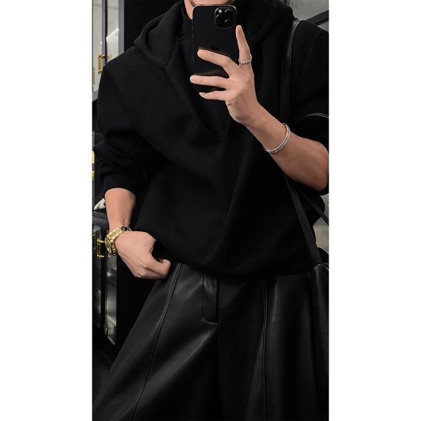 Autumn Winter New Niche Design Two-Piece Fashion Trend High-End American Retro Hooded Loose Sweatshirt For Men_viptrois.com