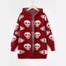 Unisex Gothic Skull Jacquard Hooded Cardigan – Oversized Long Knit Sweater (Black/White/Red, M-XL)_viptrois.com