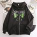 Skull Butterfly Street Hip Hop Gothic Harajuku Y2K Black Zipper Double Layer Hoodie Women's Jacket Sweatshirt_viptrois.com