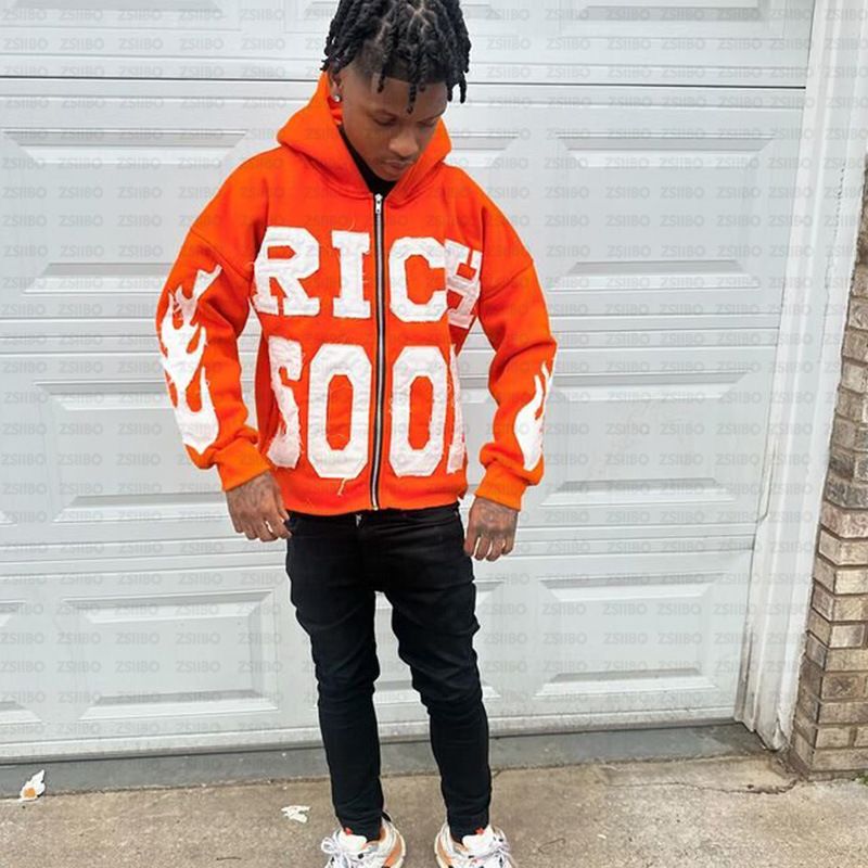 Letter Print Zipper Cardigan Casual Personality Trend High Street Hip Hop Style Men And Women Sweatshirt_viptrois.com