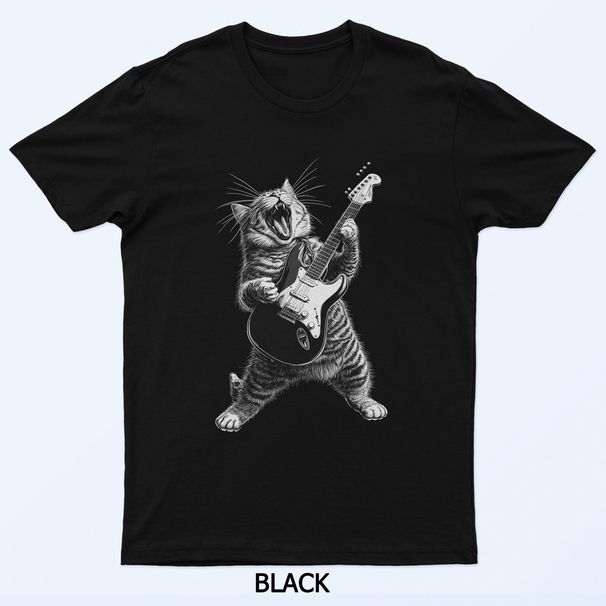 Cat Kitten Playing Guitar Rock On Star Funny Rock And Roll T-Shirt Mens Womens Tees Top_viptrois.com