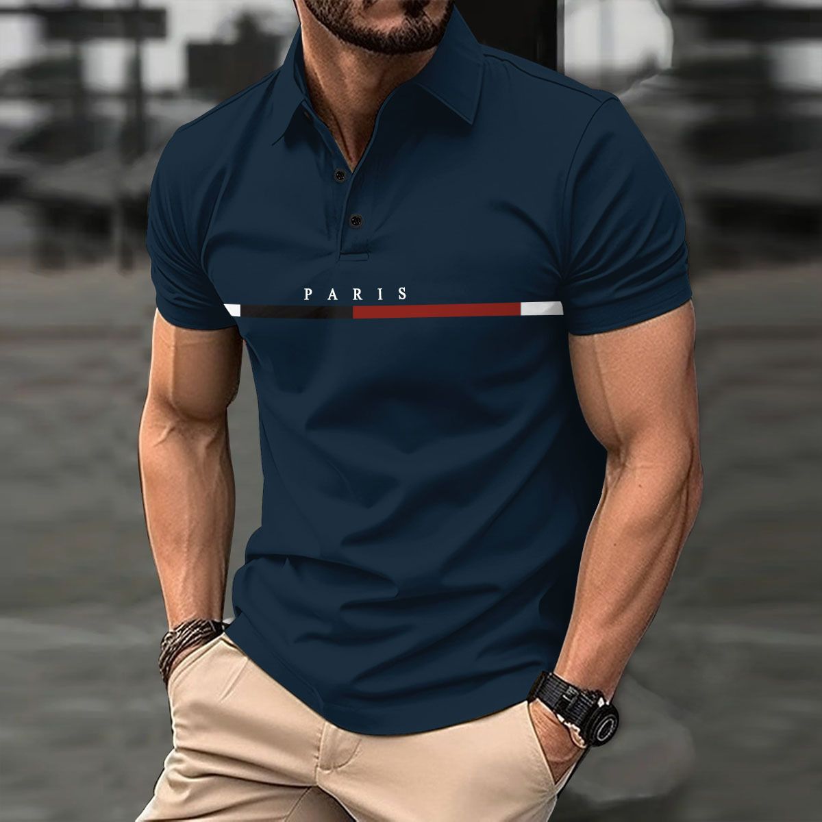 Men Polo Shirt Fashion Fun Letter Print Polo TShirt Casual Button Summer Breathable Loose Business Clothing Men Short Sleeve Top_viptrois.com