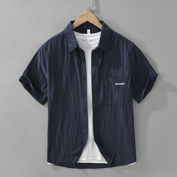 Retro Solid Color Short Sleeved Shirt, Fashionable And Versatile, Artistic And Casual Loose Top, Men's Clothing_viptrois.com