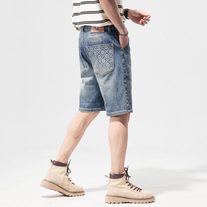 Men's Thin Light Blue Jeans Shorts High-End Jeans Men's Loose Straight Pants Men's Ultra-Thin_viptrois.com