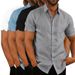 2023 Summer Polo Solid Short Sleeve Button Shirt Men's Clothing_viptrois.com