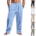 Men's Clothing Casual Men's Beach Trend Button Style Loose Skin Friendly Breathable Sports Linen Trousers_viptrois.com