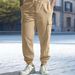 Men's Casual Multi Pocket Trousers Closed Collar Tie Cotton And Linen Straight Leg Pants_viptrois.com