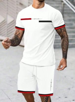 Men's Clothing Fashion Trend Design Short Sleeved T Shirt Shorts Print Suit Two Piece Set_viptrois.com