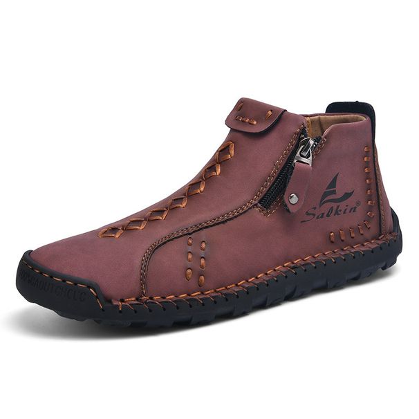 Men's Burst Martin Boots Large Size Zipper Men's Boots Outdoor Short Boots Casual Handmade Tooling Boots_viptrois.com