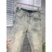 Men's Trendy Slim Fit Stretch Casual Trousers High Street Retro Distressed Washed Jeans Zipper Hem_viptrois.com