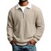 Men's Waffle-Knit Polo Shirt – Long Sleeve Color Block Collar Top, Casual & Stylish For Everyday Wear_viptrois.com