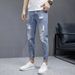 Ripped Jeans Men Summer Nine Points Slim Straight Loose Casual New Thin Style Beggar Pants_viptrois.com
