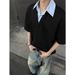 Men's Clothing Two Piece Shirt Collar Short Sleeved Versatile And Handsome Loose Short Sleeved T Shirt_viptrois.com