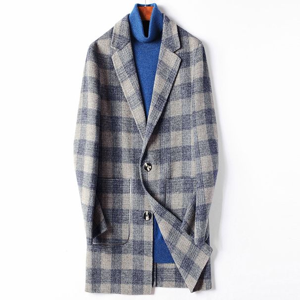 Men's Clothing Double faced men's coat autumn and winter new handmade wool mid length coat herringbone Albaca cashmere windbreaker_viptrois.com
