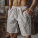 Men's Clothing New Cotton And Linen Shorts Drawstring Elastic Waist Straight Leg Solid Color Breathable Daily Beach Five Point Casual Shorts_viptrois.com