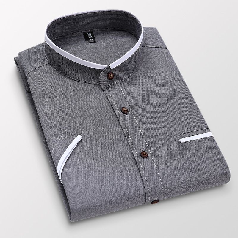 Men's Clothing Summer New Men's Short Sleeved Shirt Stand Collar Business Casual Fashion Men's Oxford Shirt_viptrois.com