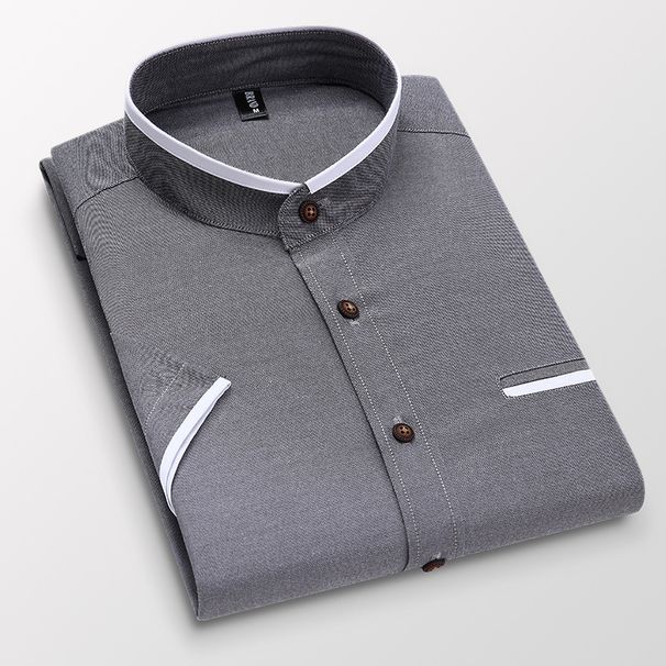 Men's Clothing Summer New Men's Short Sleeved Shirt Stand Collar Business Casual Fashion Men's Oxford Shirt_viptrois.com