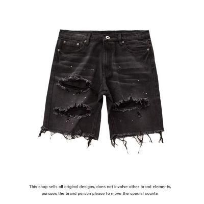 Suitable For All Seasons High Street Distressed For Men Plus Size Vintage Frayed Hem Beggar Jeans Five-Point Shorts Ins_viptrois.com