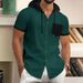 Men's Clothing Men's Summer New Waffle Hooded Color Matching Pocket Buttoned Cardigan Short Sleeved Jacket_viptrois.com