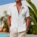 Men's Casual Long Sleeve Shirt Cotton Striped Jacquard Beach Autumn Shirt_viptrois.com