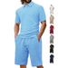 Men's Clothing Men's Summer New Casual Loose Lapel Jacquard Fabric Men's Short Sleeved Polo Shirt Suit_viptrois.com