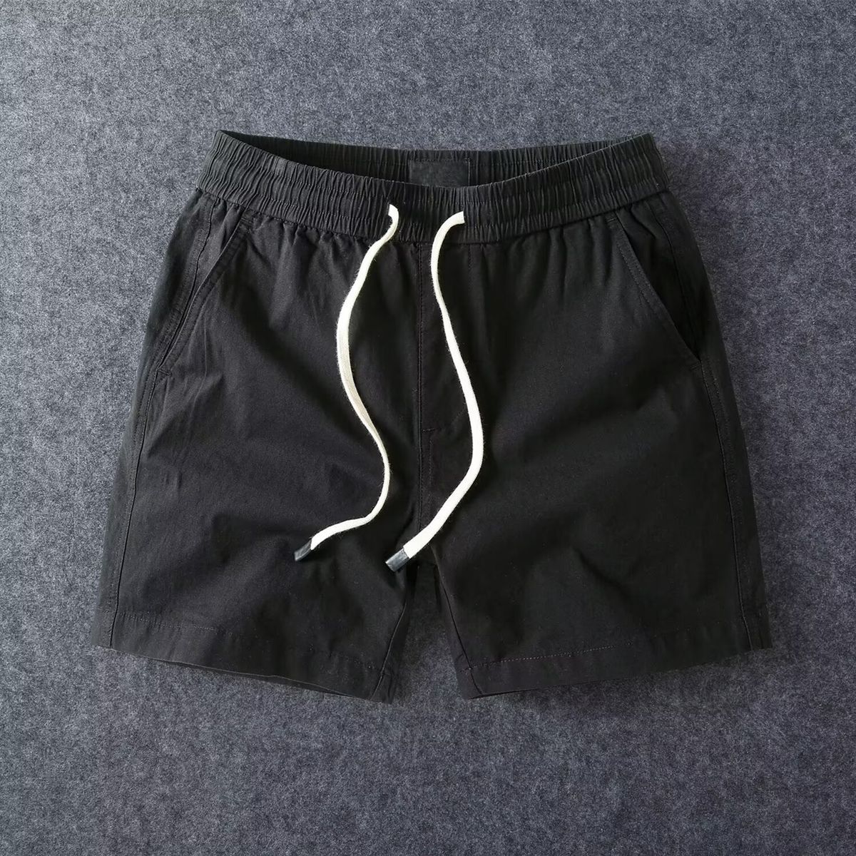 Men's Clothing Summer Solid Color Shorts Men's Workwear Elastic Waist Youth Work Wear Beach Sports Pants Shorts_viptrois.com