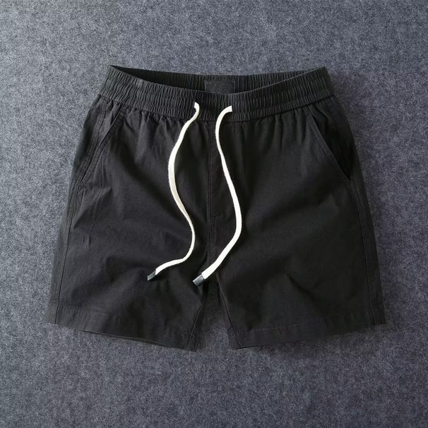 Men's Clothing Summer Solid Color Shorts Men's Workwear Elastic Waist Youth Work Wear Beach Sports Pants Shorts_viptrois.com