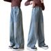 Side Seam Girls Denim Wide Leg Pants New Children's Miscellaneous European And American Jeans_viptrois.com