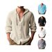 Pure Cross-Border 2024 New Spring Summer Hooded T-Shirt Solid Color Cotton Linen Men's Casual Long Sleeve Top_viptrois.com