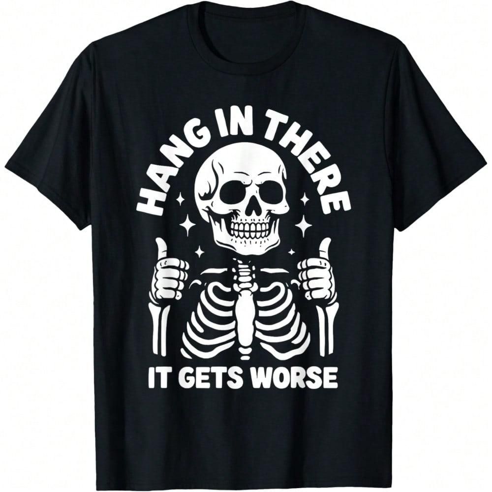 Camiseta Fiesta Halloween Esqueleto Bebiendo Café, Tela Suave Unisex, Transpirable, Cómoda, Moda Casual De Manga Corta_viptrois.com
