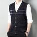 Men's Jacquard Knit Vest – V-Neck Sleeveless Sweater (Red/Gray/Khaki/Black, M-XXXL)_viptrois.com