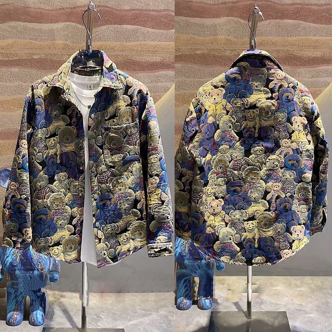 Men's Autumn New Couple Casual Colored Jacquard Jacket Fashionable Loose And Versatile Little Bear Coat_viptrois.com