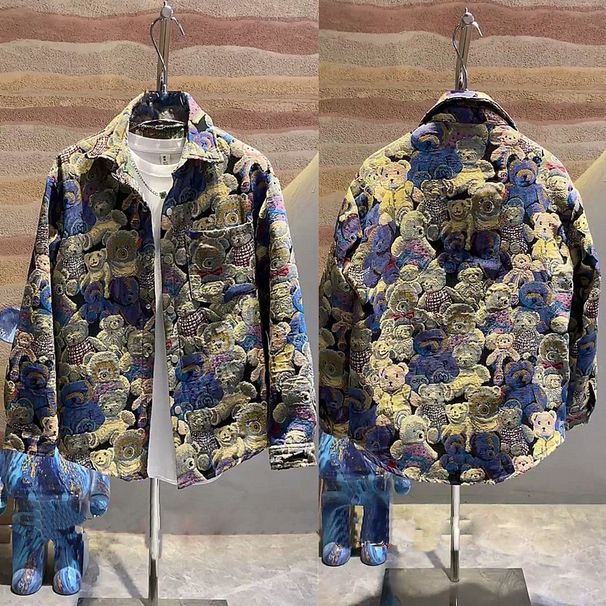 Men's Autumn New Couple Casual Colored Jacquard Jacket Fashionable Loose And Versatile Little Bear Coat_viptrois.com