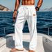 Men's Clothing Four Seasons Thin Beach Leisure Lace Up New Men's Cotton And Linen Drawstring Straight Trousers_viptrois.com