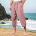 Men's Cotton Linen Pants Summer Casual Beach Trousers With Drawstring Waist Elastic Comfortable Breathable Straight Leg Lounge Pants_viptrois.com