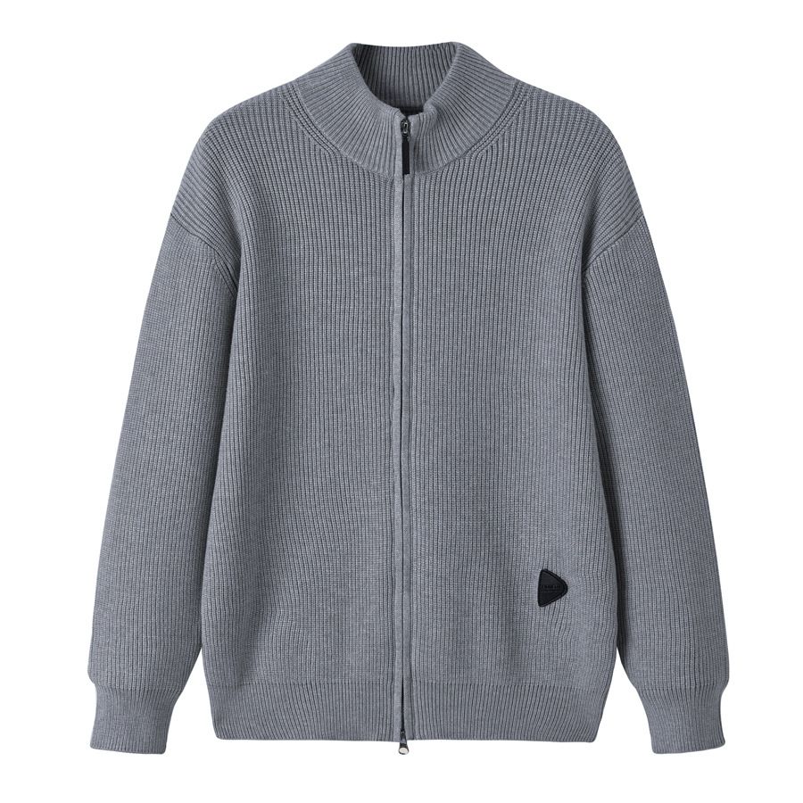 Men's Thick Knit Zip-Up Cardigan With Stand Collar, Casual Solid Color Pullover Sweater, Trendy Outerwear For Winter_viptrois.com