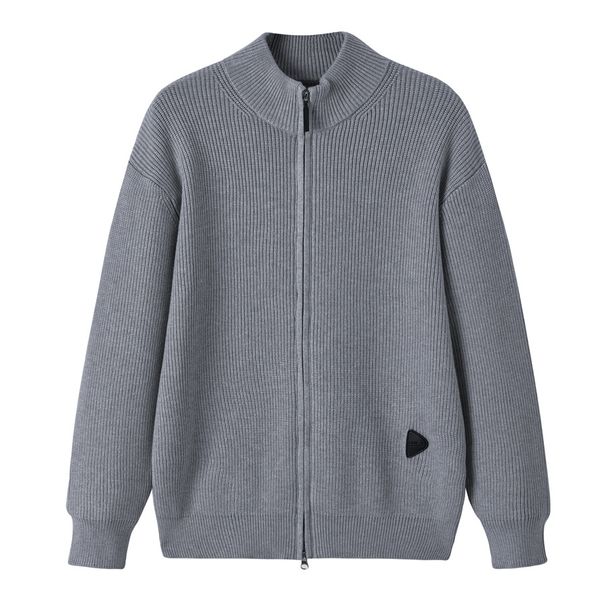 Men's Thick Knit Zip-Up Cardigan With Stand Collar, Casual Solid Color Pullover Sweater, Trendy Outerwear For Winter_viptrois.com