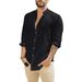 Men's Clothing Loose Linen Cardigan Solid Color Casual Stand Collar Long Sleeve Shirt_viptrois.com