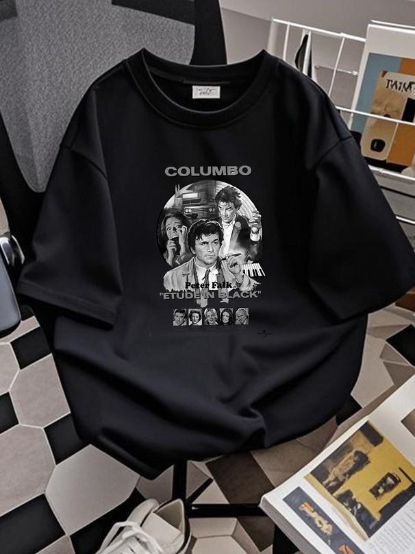 BLACK Print: Columbo V2 T Shirt Natural VINTAGE Movie Poster Cotton S-5XL Streetwear Slightly Stretched Comfortable Top For Everyday Wear Fashion_viptrois.com