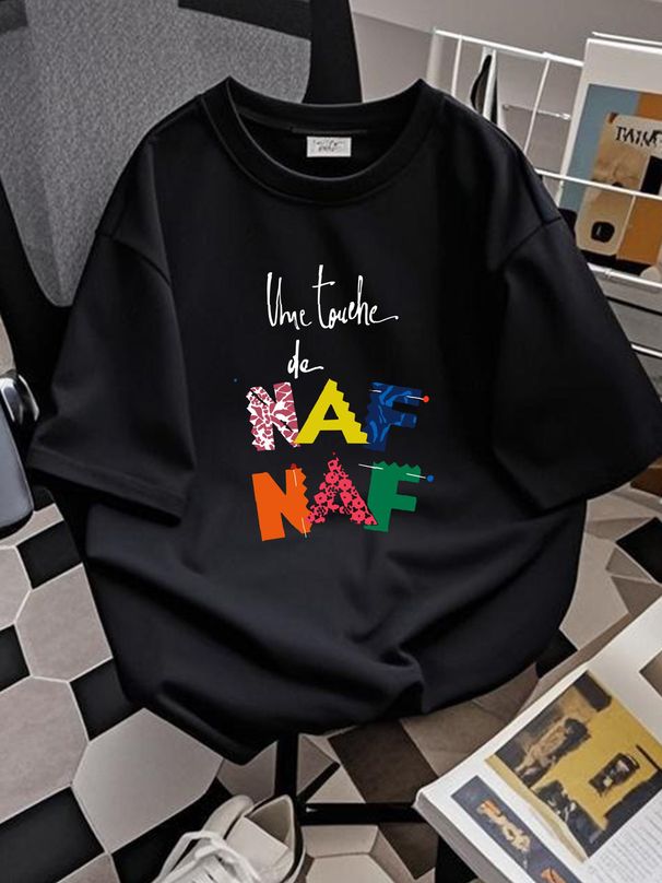 Une Touche De Naf Naf Size L Vintage T-shirt , Tee 1990`s Stretched Designer Clothes Unisex Breathable Fashion Summer Comfortable Homme Graphic_viptrois.com