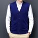 Men's Wool Blend V-Neck Sleeveless Vest Knit Cardigan - Stylish Casual Layering Piece For Autumn (Blue, Grey, Red, Black, Dark Grey) Sizes M _viptrois.com